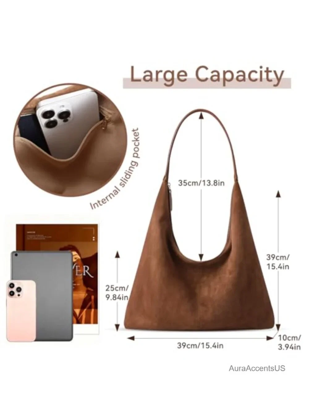 Suede Shoulder Bag for Women Slouchy Hobo Tote Satchel Casual Fall Purse